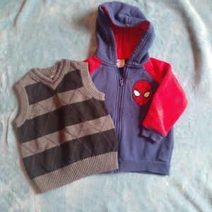 3-4 toddler size cool weather bundle: MEXX 100% COTTON VEST plus SPIDERMAN HOODY